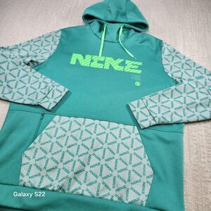 Nike Therma Fit Hoodie Men XL Green Colorblock Training Fleece Sweatshirt